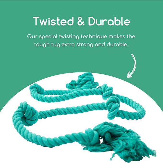 Tumbo Tough Tug Rope Dog Toy - (5 ft Long Strong and Durable Rope Pull Toy with Handle) TUG of WAR Dog Toy (Bahama Blue)