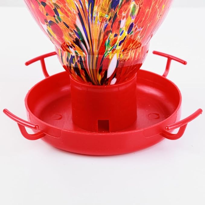 Colorful Glass Wild Bird Waterer 32 Oz Bird Water Feeder for Outdoors Garden Outside Water Cooler Tree Yard Decoration (Red-fire)