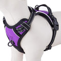 PHOEPET Reflective Dog Harness No Pull Large Breed Vest with 2 Metal Leash Attachment Hooks(L, Purple)
