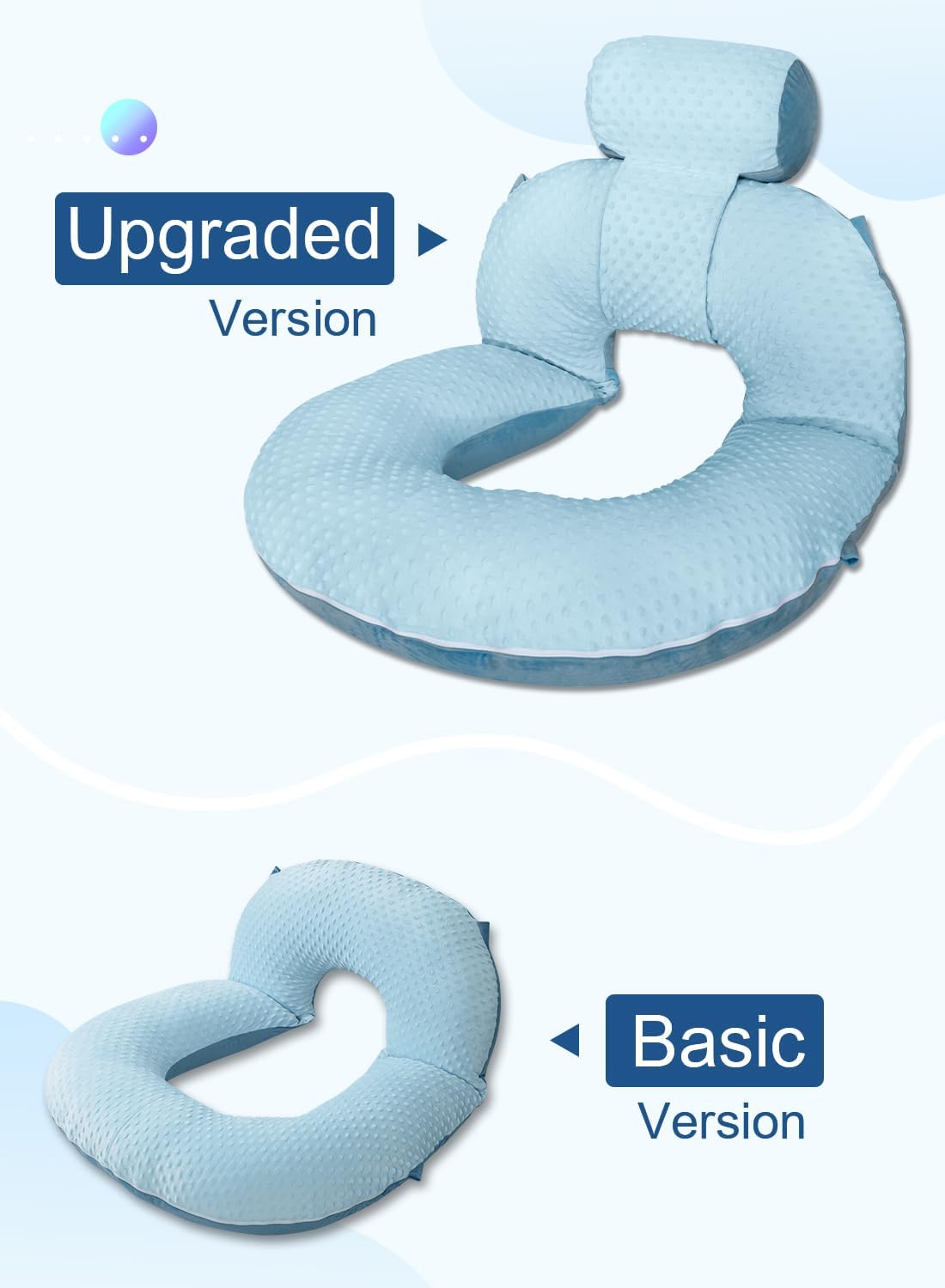 INSEN Reading Pillow, Back Pillow for Sitting in Bed and Couch, Gaming Pillow for Adults, Sit Up Support for Bed (Upgrade-Dot Velvet-Blue)