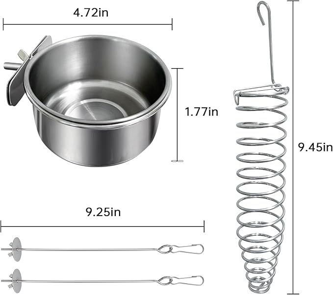 5Pcs Bird Cage Food Bowl Set, Stainless Steel Millet Holder with Parakeet Feeder, Pet Feeding Supplies