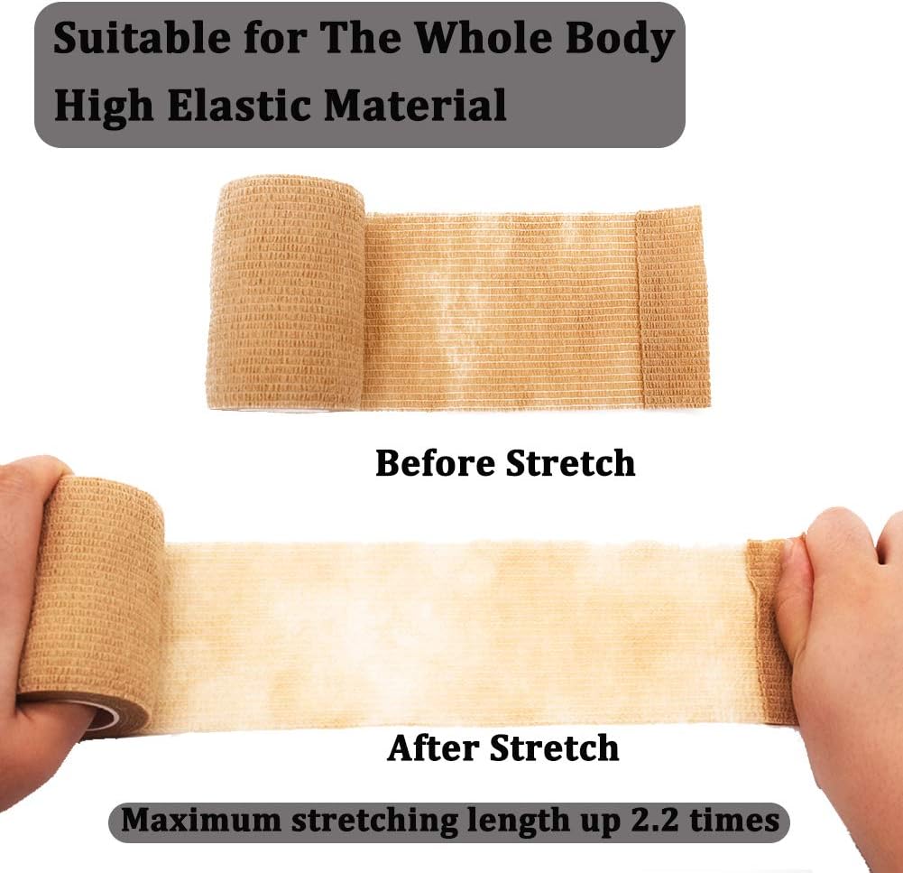 12 Rolls Elastic Self Adhesive Bandage Wrap 3 Inch, Breathable Non Woven Cohesive Bandage, Vet Wrap for Dogs, Ankle Sprains Swelling Medical First Aid Tape, Sports Athletic Tape Color