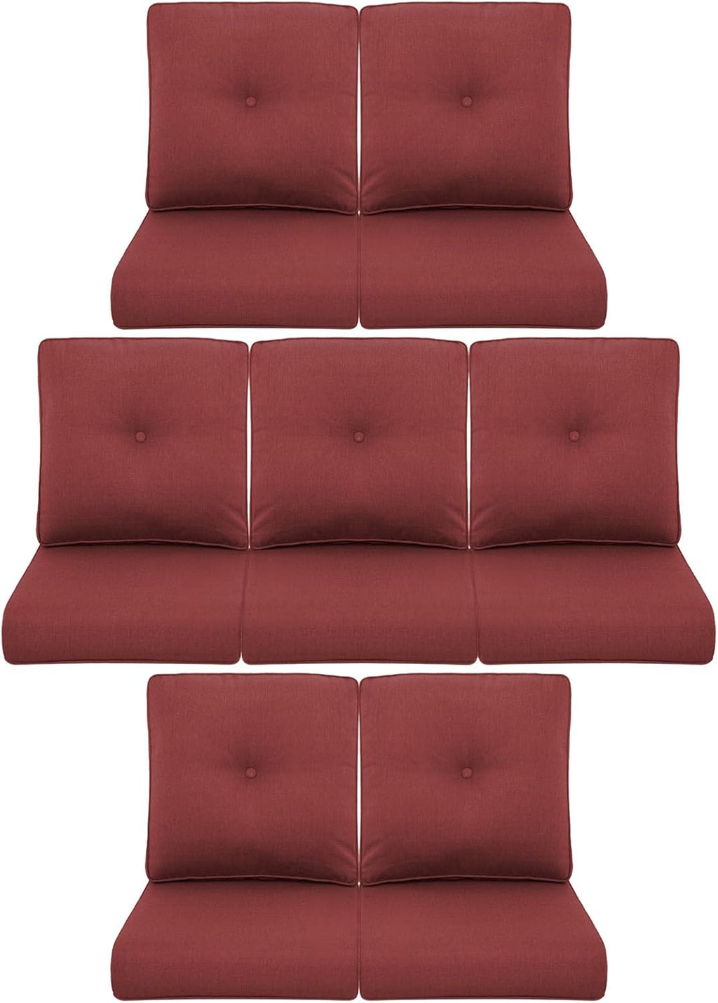 7-Piece Outdoor Patio Cushion Set - Fade & Water Resistant with Removable Olefin Cover, 22x24x4 Inch Memory Foam Cushions for Wicker Sectional Sof - Red/Buckle