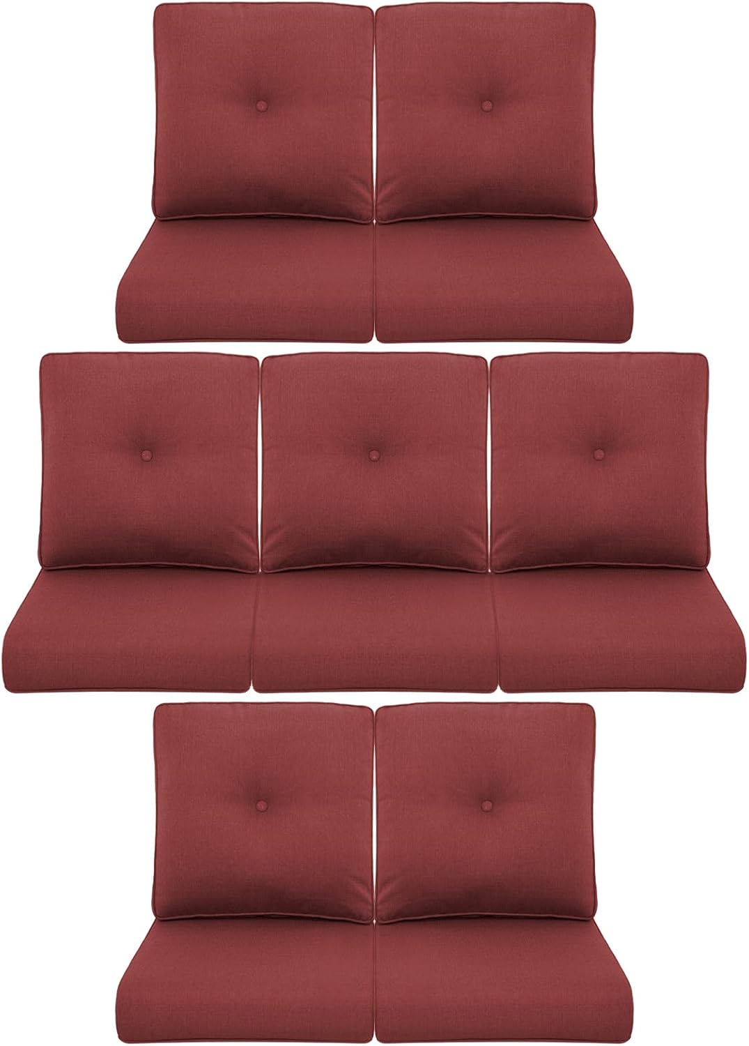 7-Piece Outdoor Patio Cushion Set - Fade & Water Resistant with Removable Olefin Cover, 22x24x4 Inch Memory Foam Cushions for Wicker Sectional Sof - Red/Buckle