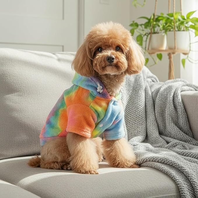 Mklhgty Tie Dye Dog Hoodie, Winter Coat for Small Dogs - Ultra-Soft Adjustable Warm Hood, Breathable Comfort Fabric for Daily Use