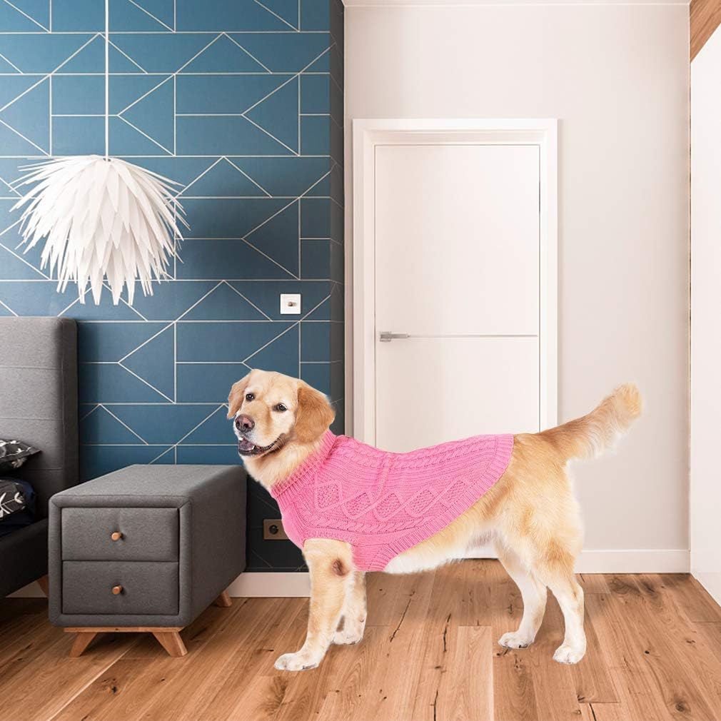 BINGPET Thermal Knitted Dog Sweater for Small Medium Large Dogs,Winter Dog Cat Coat Warm Sweartershirts Outfits,Classic Cable Knit Turtleneck Pullover Dog Jumper Coat Warm Sweartershirts