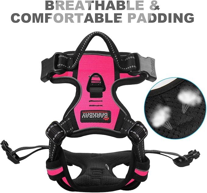 BARKBAY No Pull Dog Harness Front Clip Heavy Duty Reflective Easy Control Handle for Large Dog Walking(Pink,XS)