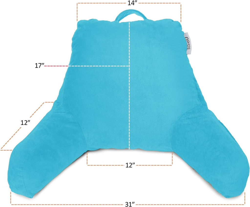 Nestl Reading Pillow with Shredded Memory Foam, Designed for Sitting Up in Bed and Couch, Back and Arms Adjustable Support for Adult & Teens Backrest Pillows for Reading, Washable Cover, Bright Blue