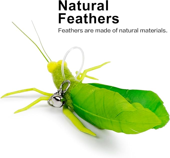 TTcat Feather Toys, 3 Pcs Simulation Insects Grasshopper Refills, Cat Toys Replacement Feathers for Cat Kitten Wand.