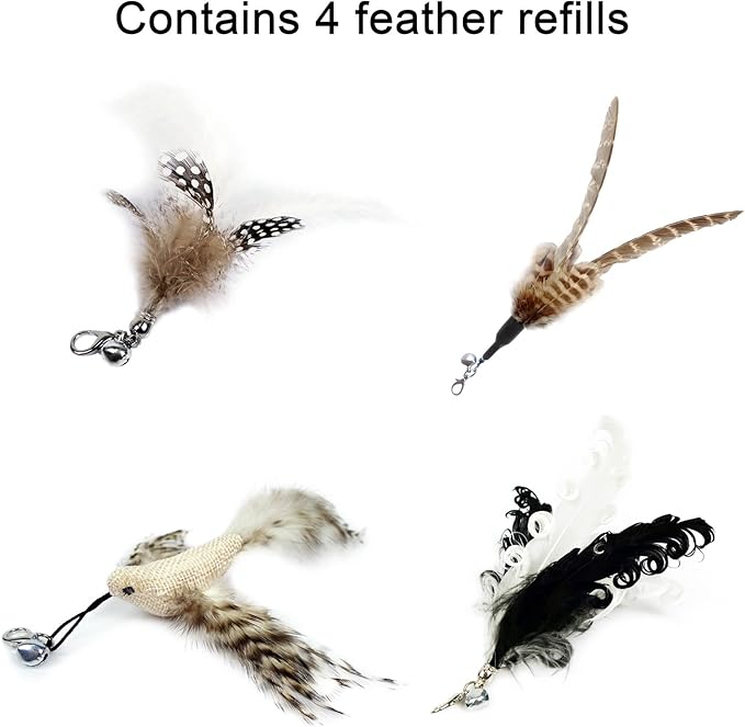TTcat Cat Wand Toys,Interactive Bird Toy Set,35'' Flexible Steel Wire and 4Pcs Feather Refills,Teaser Toys for Indoor Cat and Kitten.