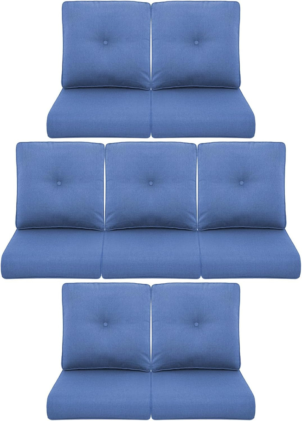 7-Piece Outdoor Patio Cushion Set - Fade & Water Resistant with Removable Olefin Cover, 22x24x4 Inch Memory Foam Cushions for Wicker Sectional Sof - Blue/Buckle
