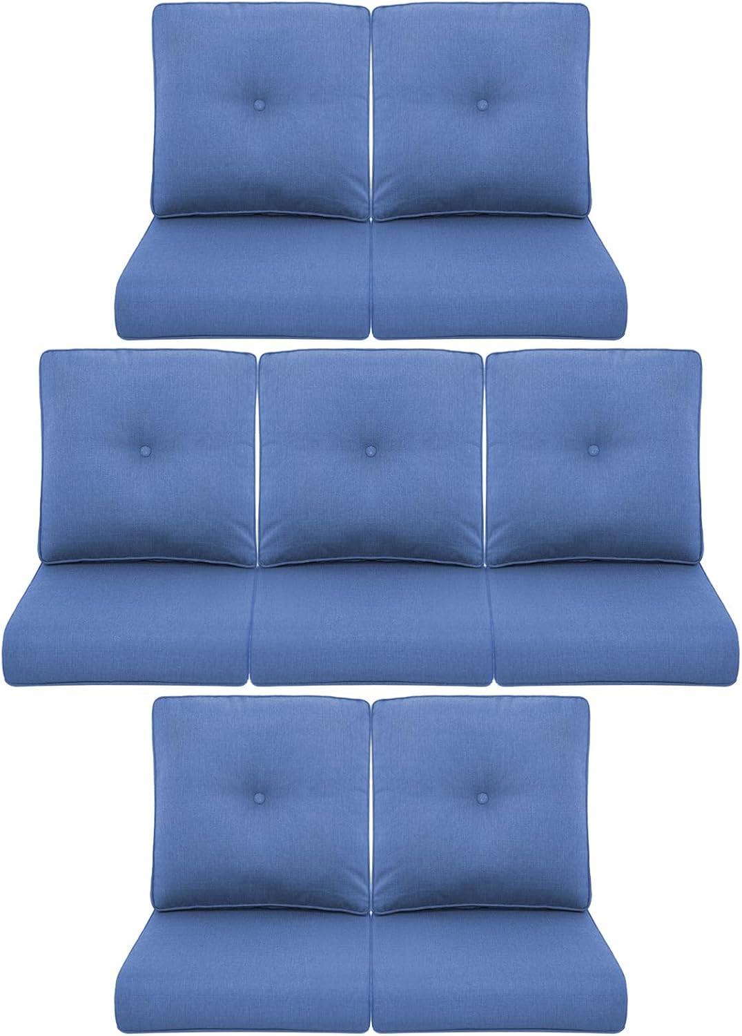 7-Piece Outdoor Patio Cushion Set - Fade & Water Resistant with Removable Olefin Cover, 22x24x4 Inch Memory Foam Cushions for Wicker Sectional Sof - Blue/Buckle