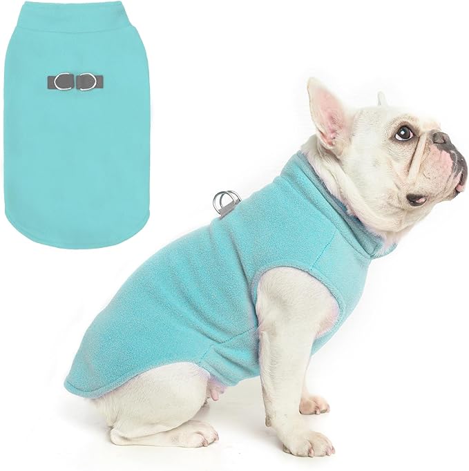 BEAUTYZOO Dog Fleece Vest Sweater Winter Jacket for Small and Medium Dogs with D-Ring Leash Cold Weather Coat Hoodie for XS S M Dogs Boy or Girls,Blue XL