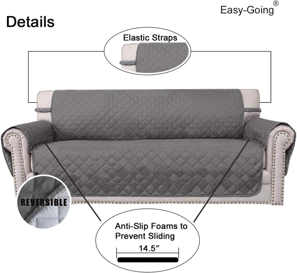 Easy-Going Reversible Oversized Couch Cover for 3 Cushion Couch Sofa Cover for Dogs Water Resistant Furniture Protector Cover with Foam Sticks for Pet (Oversized Sofa, Gray/Light Gray)