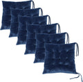 6 Pack Square Seat Cushion Chair Pads for Kitchen Dining Chairs, Soft Comfort Velvet Chair Mat Pillow Cushions with Ties for Office Desk Living Room Tatami 15.5", Blue