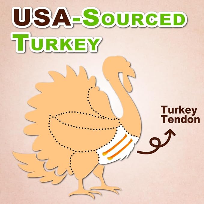 AFreschi Turkey Tendons for Dogs, USA-Sourced, Healthy Dog Treats, Rawhide-Free Puppy Chews, Long Lasting, All Natural, Hypoallergenic Dog Treats for Medium Breeds, 3 Count Pack Bone (M)