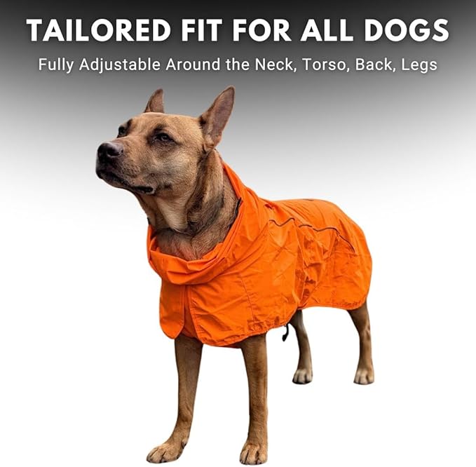 Spark Paws Dog Raincoat, Waterproof Windproof Rain Jacket, for Small Medium Large Extra Large Dogs, Reflective Breathable Full-Body Coverage Dry Suit - Orange - M