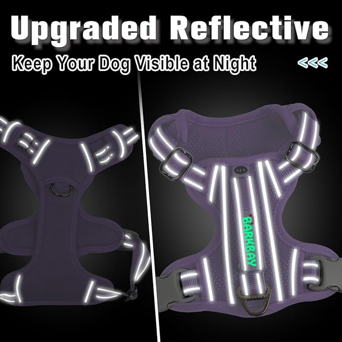 BARKBAY Dog Harness No Pull with ID Tag Pocket - Heavy Duty, Reflective, Easy Control for Large Dogs(Violet Purple,XS)