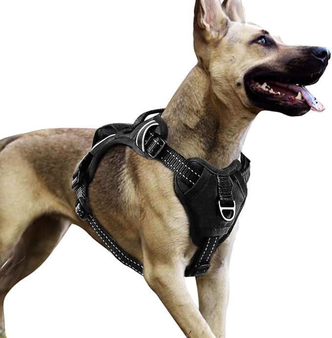 No Pull Dog Harness Medium Sized Dog for Service, Easy Walk, Training - Adjustable Reflective Dog Vest with Handle Easy Control - No Choke Metal Buckled Pet Harnesses (Black, Large)