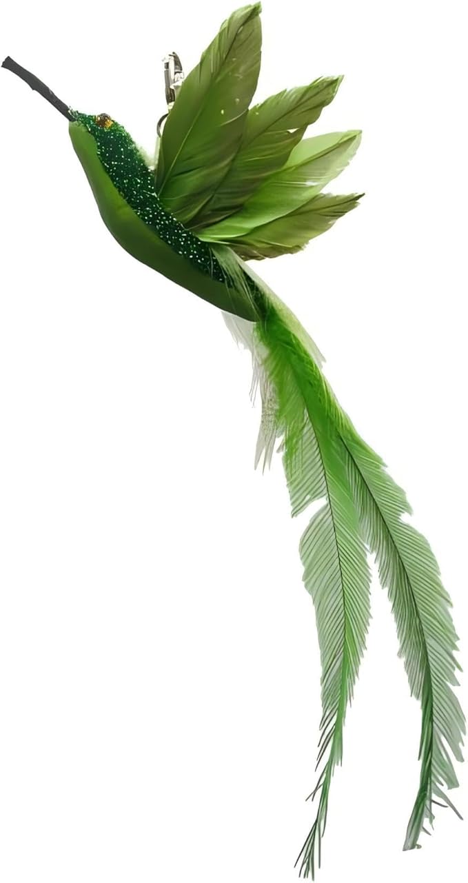 Deluxe Bird Replacement Heads for Cat Toys - Set of 5 - Realistic Feather Designs Including Blue Floral, Two-Tone, Traditional, Black & White, Green Hummingbird - Easy Clip-On