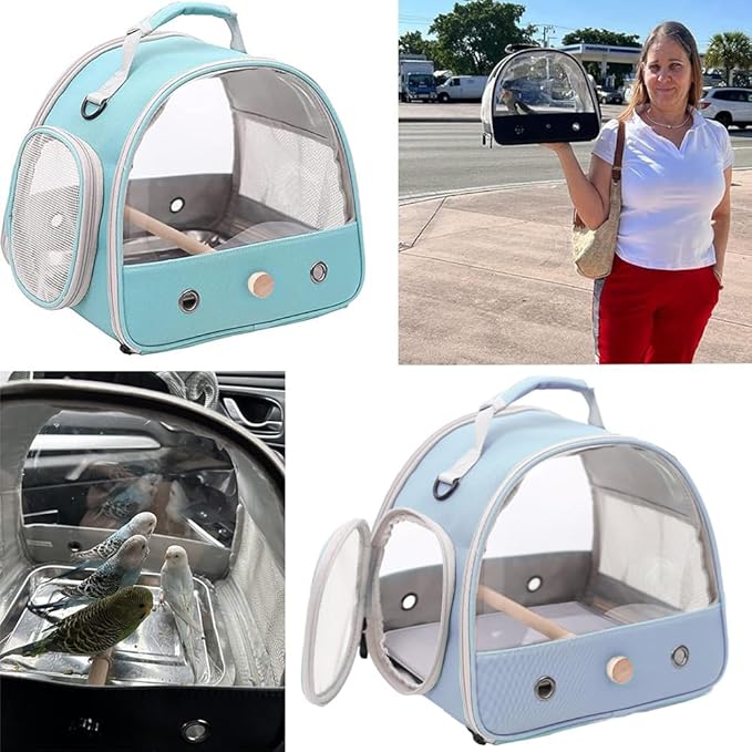 Bird Travel Carrier, Portable Small Bird Parrot Parakeet Carrier with Standing Perch, Side Access Window Collapsible