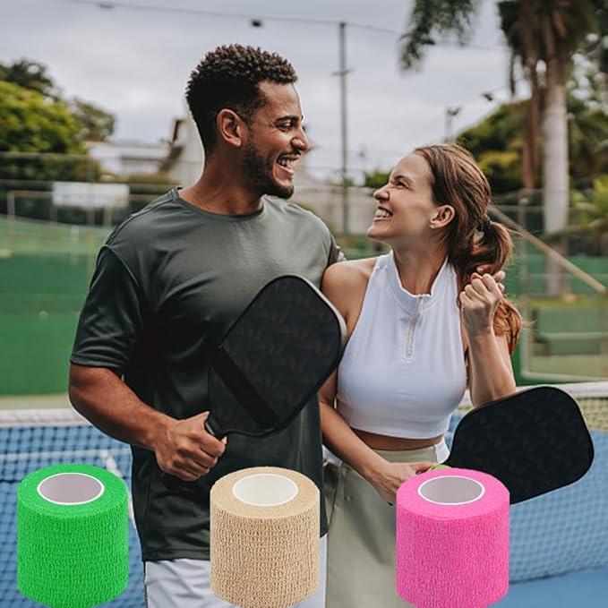 16 Pack Self Adhesive Bandage Wrap, 2" X 5 Yards Beige Elastic Cohesive Bandage Wrap for Sports, First Aid Medical, Wrist, Ankle Sprains, Swelling and Vet Wrap,Grip Tape