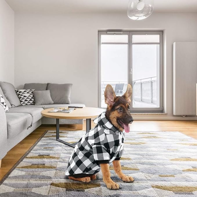 KOOLTAIL Plaid Dog Hoodie Pet Clothes Sweater with Hat and Pocket for Small Medium Large Size Dogs, Soft Winter Warm Dog Cold Weather Coat, Fleece Fall Dog Hooded Sweatshirt for Puppy Cats, White XXL