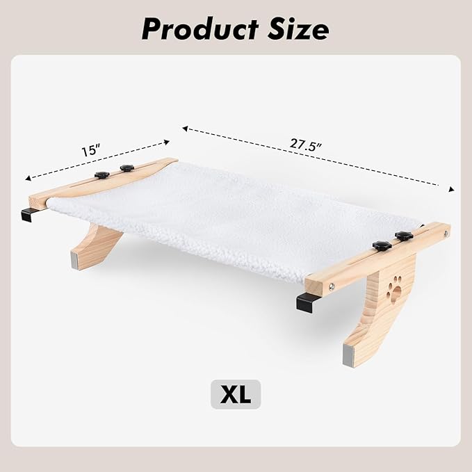 AMOSIJOY Cat Sill Window Perch Sturdy Cat Hammock Window Seat with Wood & Metal Frame for Large Cats, Easy to Adjust Cat Bed for Windowsill, Bedside, Drawer and Cabinet