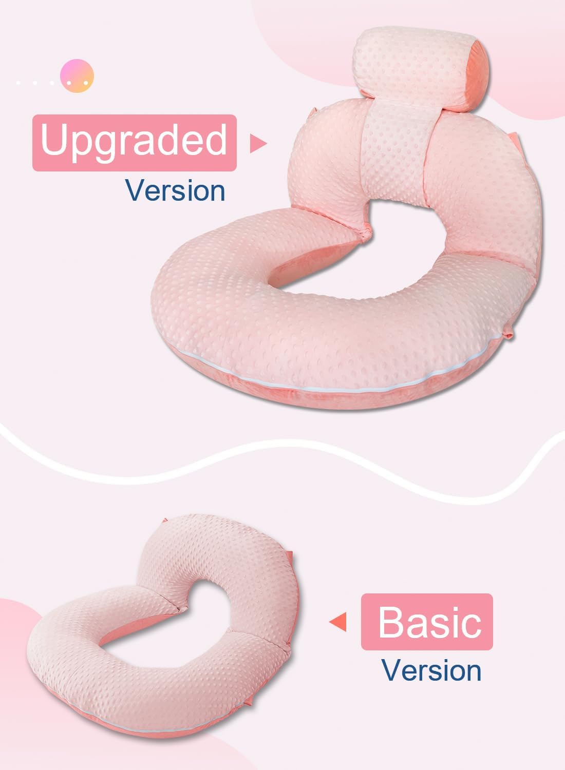 INSEN Reading Pillow, Back Pillow for Sitting in Bed and Couch, Gaming Pillow for Adults, Sit Up Support for Bed (Upgrade-Dot Velvet-Pink, Upgraded)