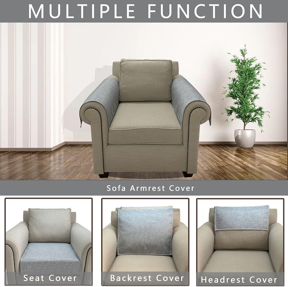 Couch Arm Covers, Anti-Slip Sofa Armrest Cover for Recliner, 2pc Washable Sofa Arm Covers, Dogs Cats Pet Scratch Proof Couch Arm Protectors, Light Grey, 24x28inch