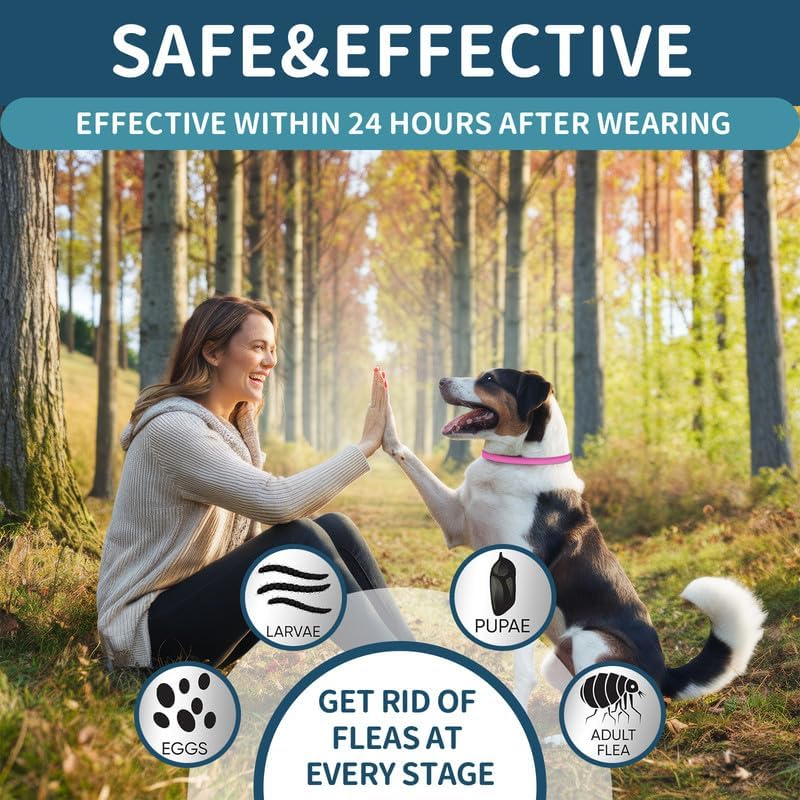 4 Pack Flea Collar for Dogs, Flea and Tick Collars for Dogs, 32 Months Flea and Tick Prevention for Dog, Dog Flea and Tick Treatment, Water-Resistant & Adjustable Flea Collar - Pink