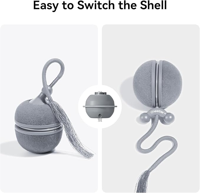 Cheerble 2 in 1 Interactive Cat Toys for Indoor Cats - Wicked Ball Duo2 Automatic Cat Toy, Dual Interchangeable Shells, Electric Cat Toy Ball with Chirping Sounds,Rechargeable Moving Kitten Toys, Blue