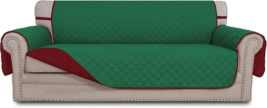 Easy-Going Reversible Couch Cover for 3 Cushion Couch Sofa Cover for Dogs Water Resistant Furniture Protector Cover with Foam Sticks Elastic Straps for Pet Cat (Sofa, Green/Christmas Red)