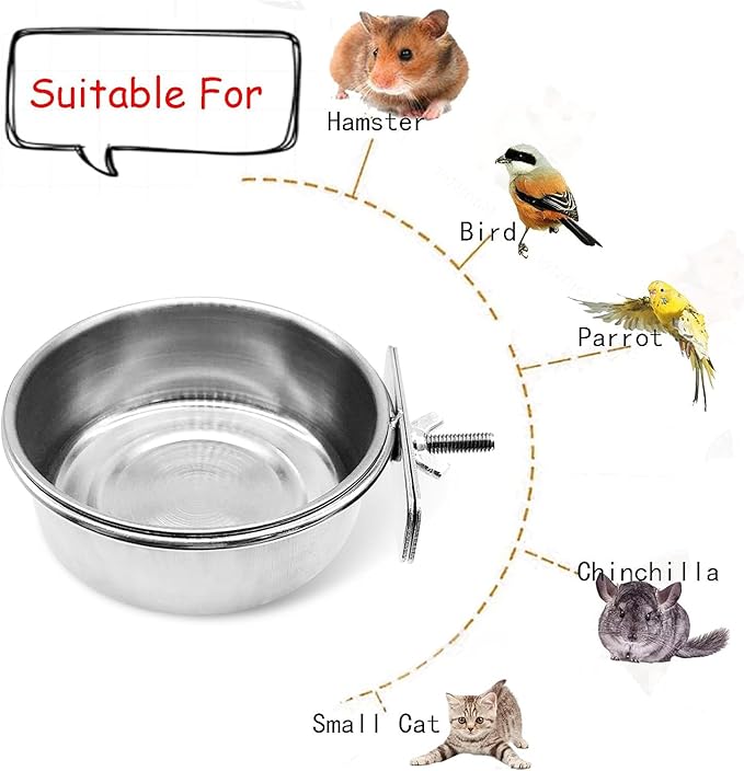 Tfwadmx Bird Feeding Dish Cups Parrot Food Bowl Clamp Holder Coop Cup, 2PCS Bird Cage Water Bowl for Parakeet African Greys Conure Cockatiels Lovebird Budgie Chinchilla