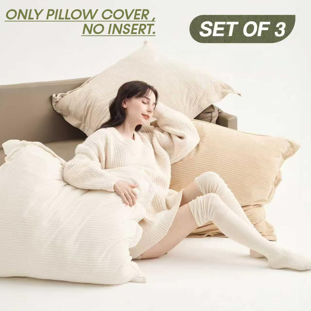 30x30 Inch Corduroy Pillow Cover Set (3-Pack) -Only Covers, No Insters（Camel/Beige/White）