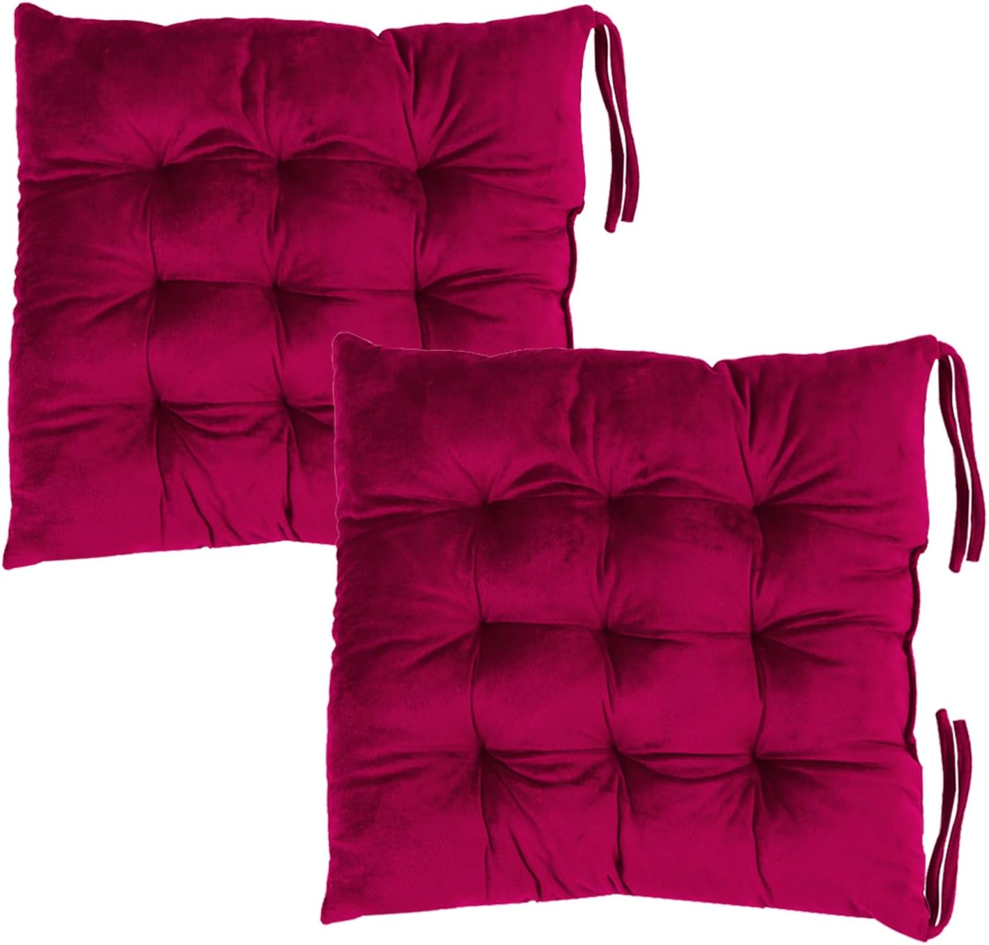 2 Pack Square Seat Cushion Chair Pads for Kitchen Dining Chairs, Soft Comfort Velvet Chair Mat Pillow Cushions with Ties for Office Desk Living Room Tatami 15.5", Burgundy