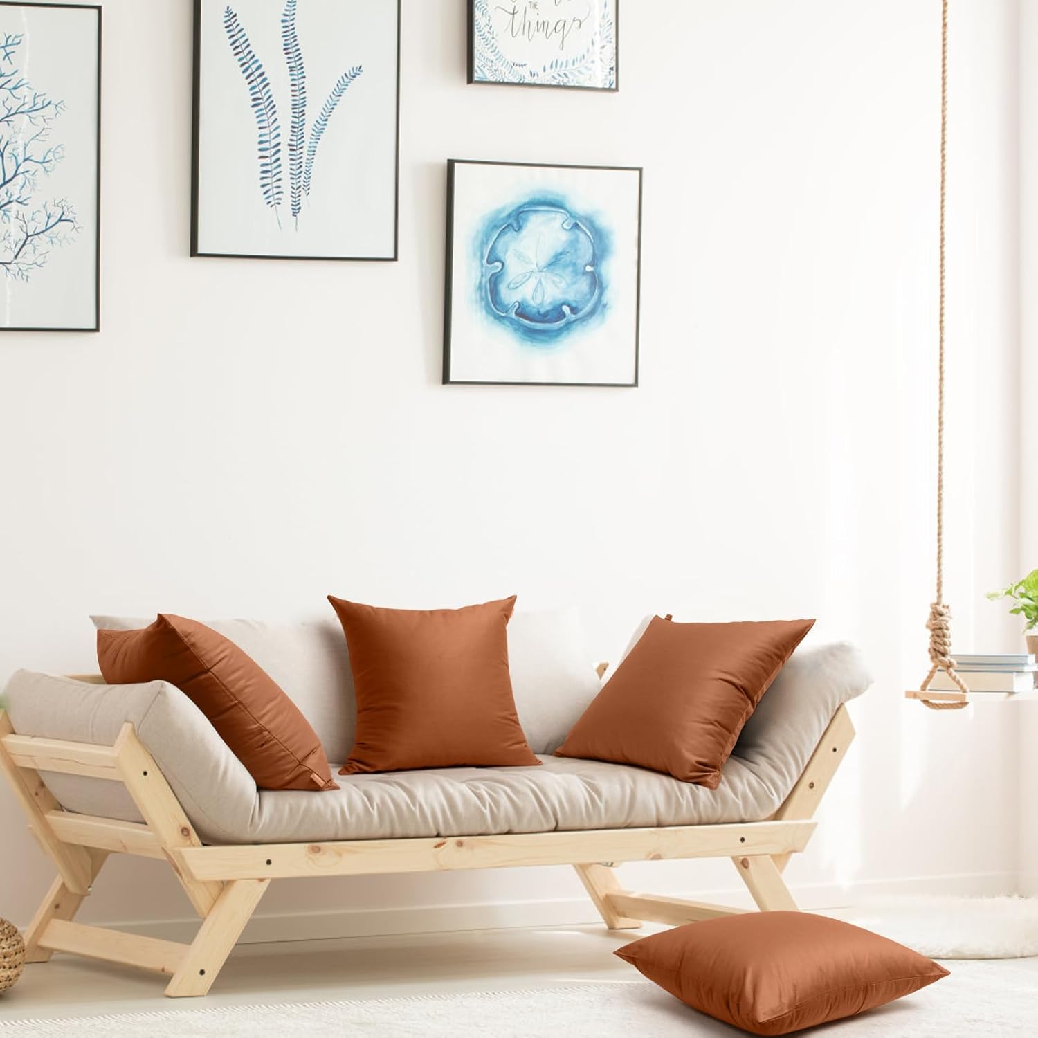 Thmyo 4-Pack 100% Cotton Comfortable Solid Decorative Throw Pillow Case, Square Cushion Cover Pillowcase Sublimation Blank Pillow Covers DIY Throw Pillowcase for Sofa(18x18 inch/ 45x45cm,Rust)