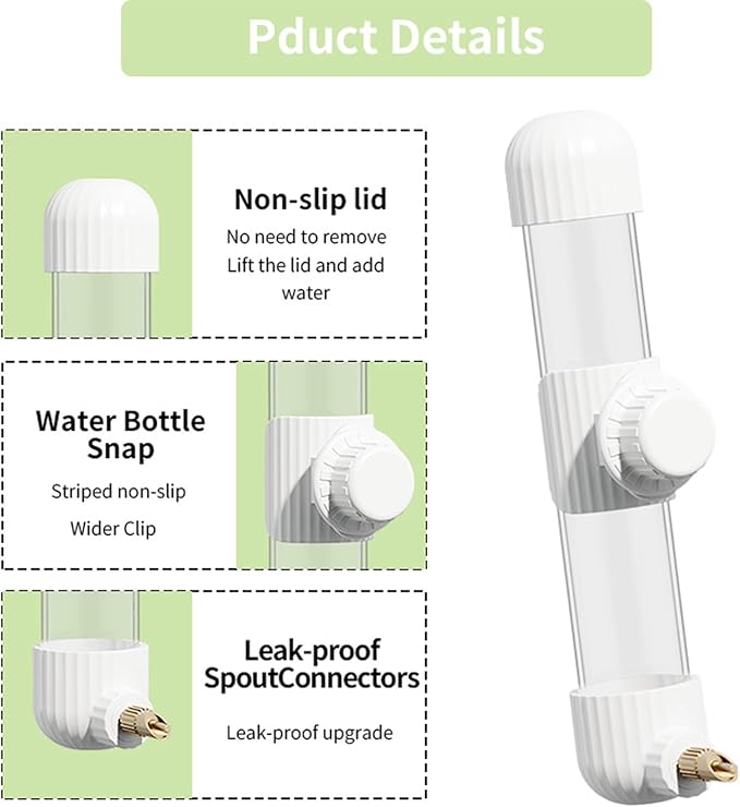 9.4 Fl Oz No Mess Bird Water Dispenser, Automatic Parrot Water Feeder with Spring Valve, Clear Cage Water Drinker for Parakeets Cockatiels Budgies Finch Lovebirds & Canary (White, 9.4 fl oz (280ml))