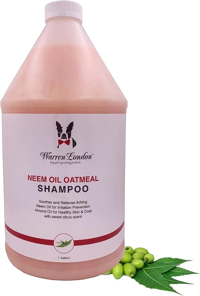 Warren London Neem Oil with Oatmeal Dog Shampoo - Hypoallergenic, Moisturizing & Itch Relief Formula - Gentle on Skin & Coat - Made in USA - 1 Gallon