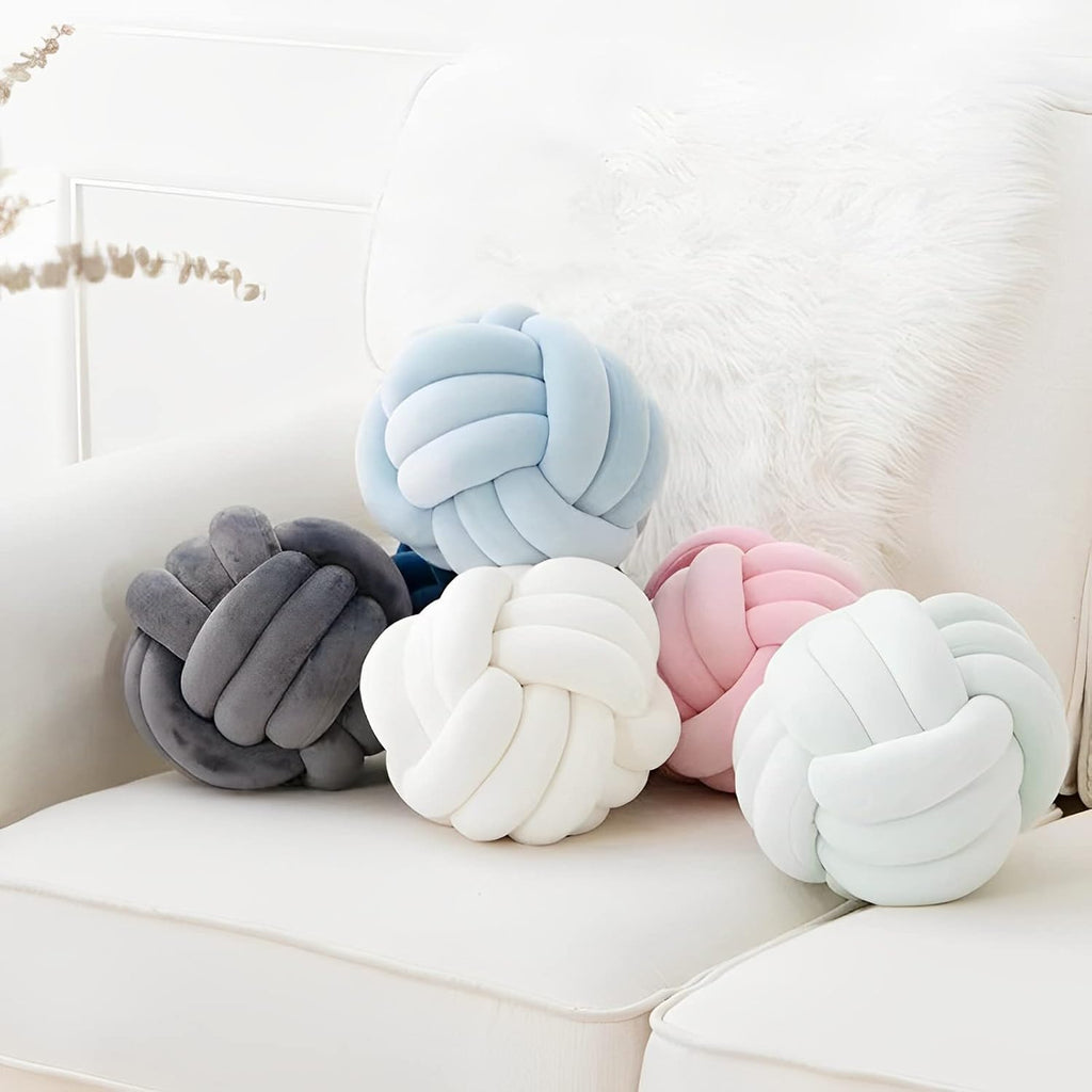 Knot Ball Pillows, Round Throw Pillow Cushion Home Decoration Soft Plush Pillow, Throw Knotted Ball Pillow Handmade Children Room Decoration Round Plush Toy Pillow (Dark Grey,8.5"/22cm)