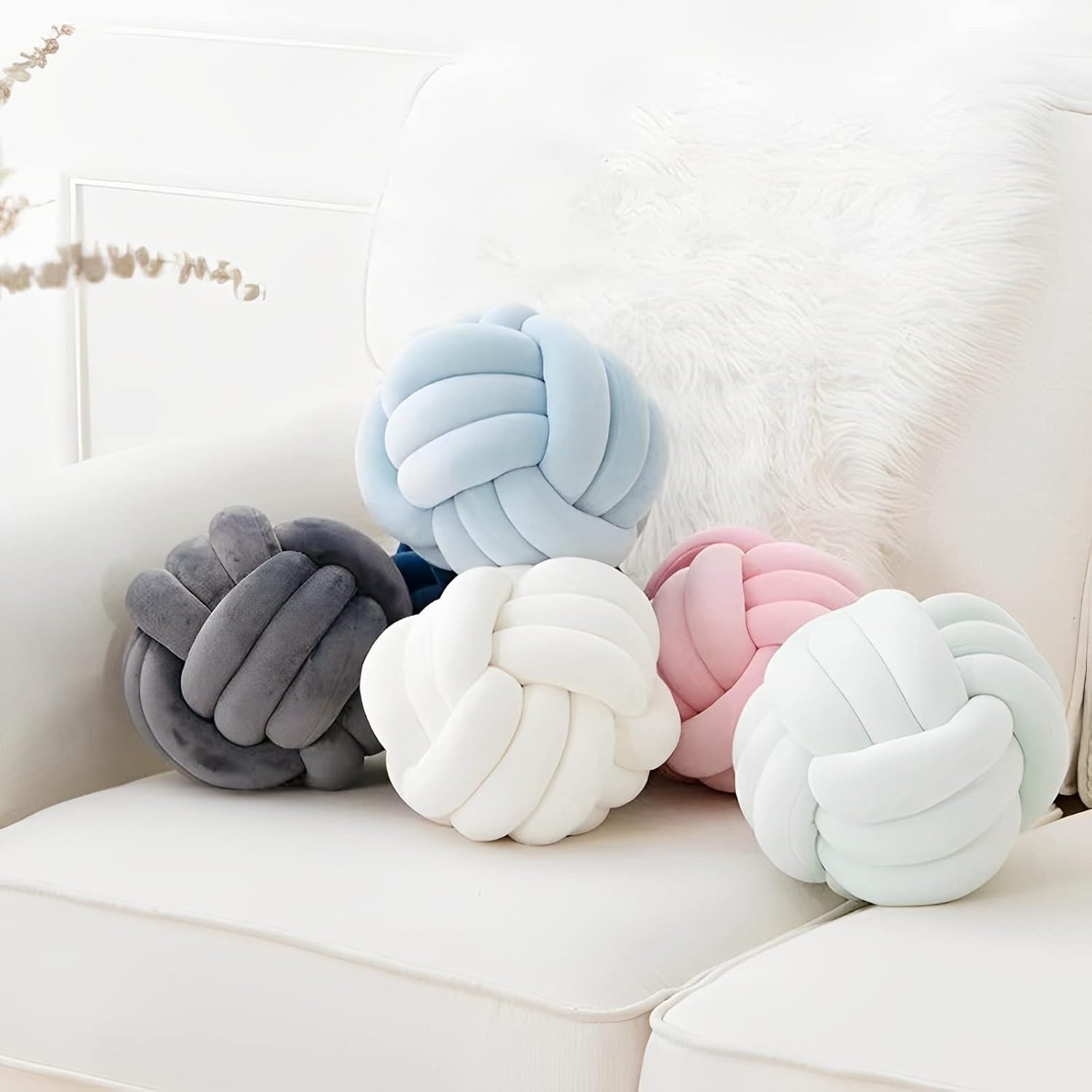 Knot Ball Pillows, Round Throw Pillow Cushion Home Decoration Soft Plush Pillow, Throw Knotted Ball Pillow Handmade Children Room Decoration Round Plush Toy Pillow (Dark Grey,8.5"/22cm)