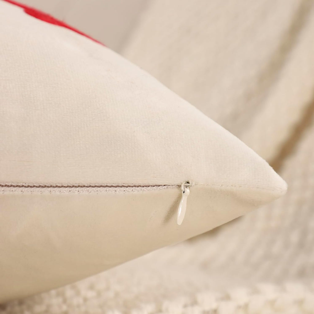 LUOYEHK Christmas Pillow Covers 18x18 Set of 2 Candy Decorative Beige Pillow Cases Winter Holiday Velvet Embroidered Cushion Covers for Couch Sofa Bed