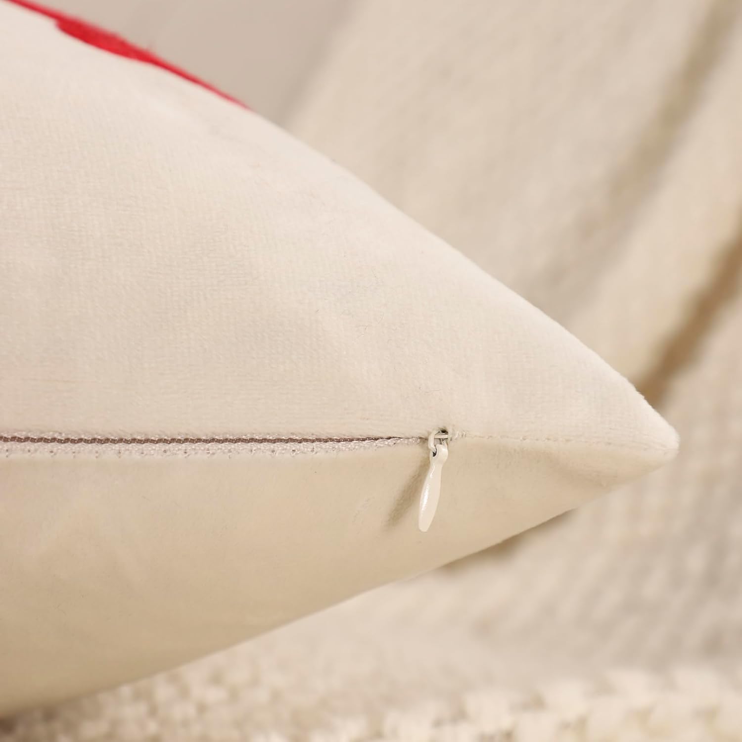 LUOYEHK Christmas Pillow Covers 18x18 Set of 2 Candy Decorative Beige Pillow Cases Winter Holiday Velvet Embroidered Cushion Covers for Couch Sofa Bed