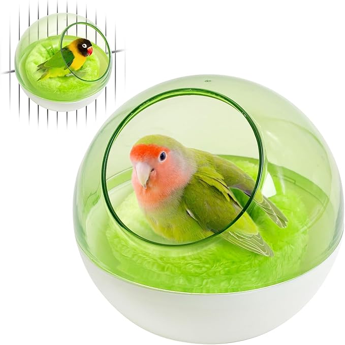 kathson Plastic Bird Nest Chewproof Small Bed with mat Hanging House Hut Bird Cage Breeding Hatching Nest Washable Parakeet Nest for Parrot Budgie Love Bird Canary (Green)