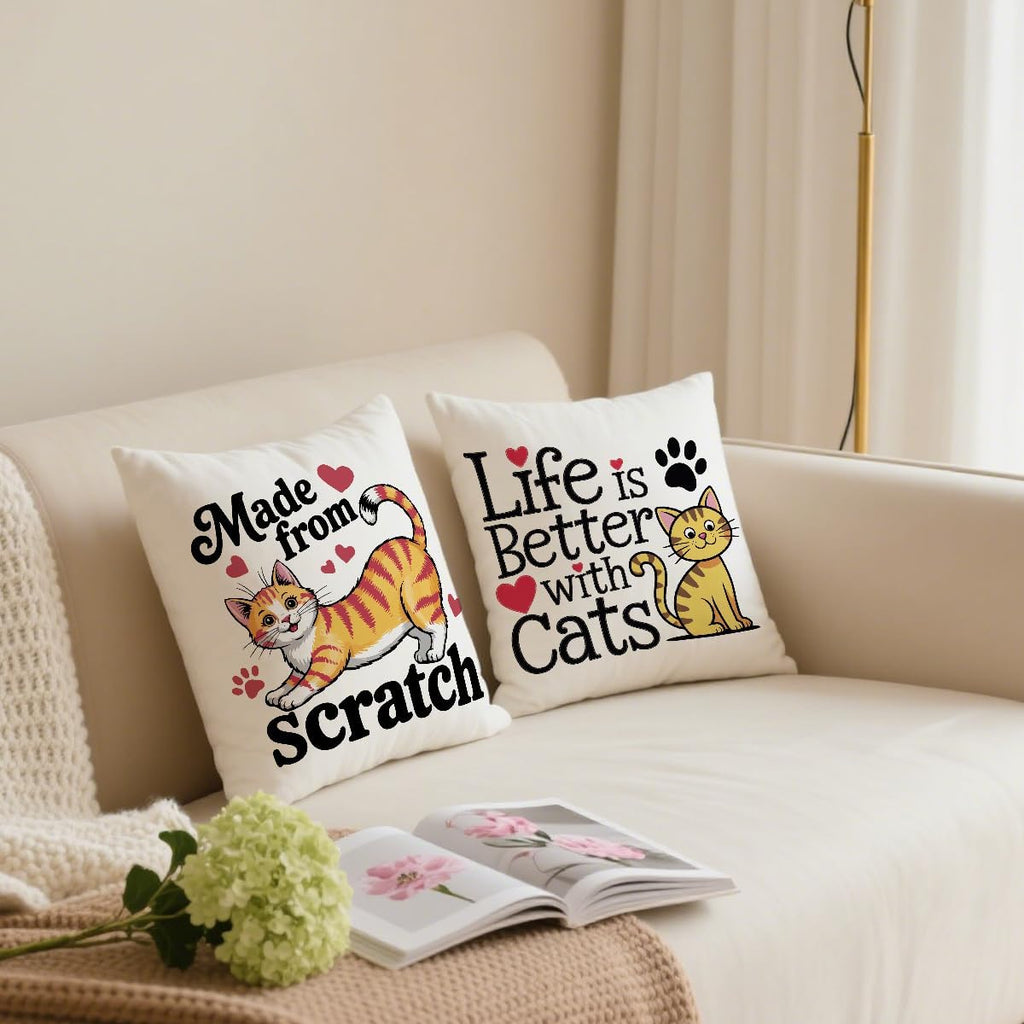 2 Pcs Abstract Cats Throw Pillow Cover, Crazy Cat Lady Gifts for Women Cat Decor, Square Decorative Throw Pillow Case for Couch Sofa Bed Bedroom Apartment Dorm Living Room Office Home Decor