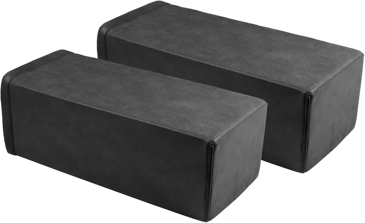 2 Pack Couch Arm Rest Pillow, 8''x8''x20'' Faux Leather Waterproof Cover, High Density Foam Armrest Cushion, Removable & Washable Elbow Support for Sofa, Bed, and Armchair (Black)