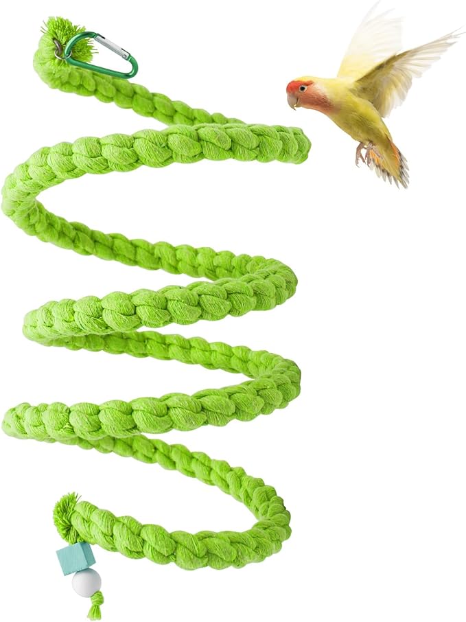 Spiral Rope Perch & Swing - Bird Cage Stand Pole Accessory - Climbing Toy for Parakeets, Budgies, Lovebirds & Cockatiels