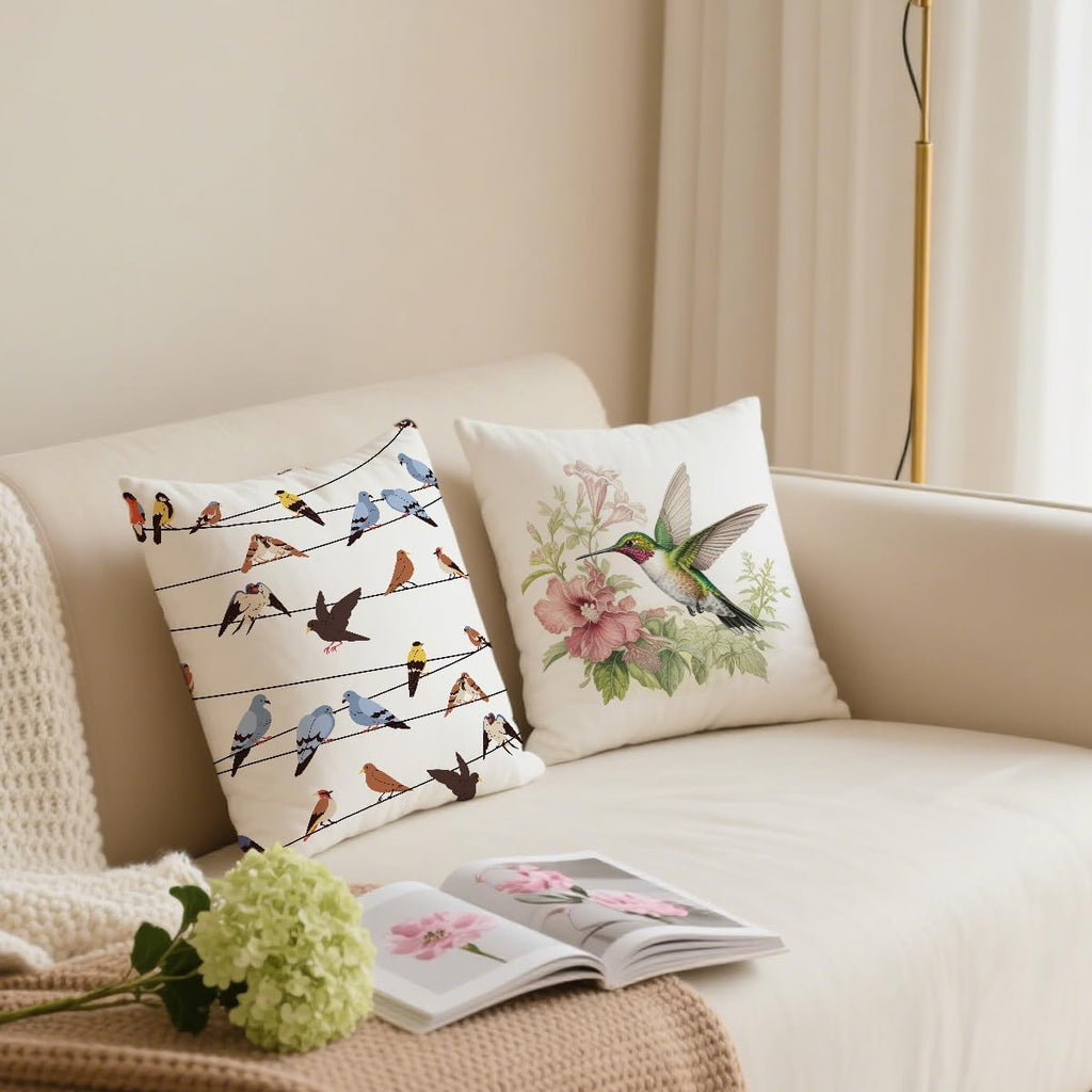 Summer Hummingbird Pillow Covers French Vintage Throw Pillows, Spring Peony Dahlia Floral Decorative Farmhouse Cushion Case for Sofa Couch Set of 2, Gifts for Women Friend Sister Birthday Christmas