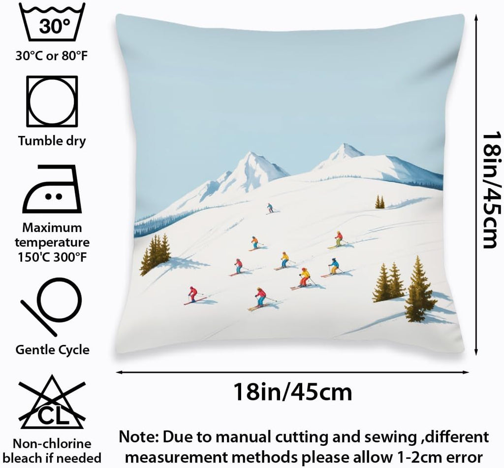 2 Pcs Mountain Ski Lift Throw Pillow Cushion Covers, White Winter Time Snow Landscape Resort Decorative Square Accent Pillow Case, Gifts for Women Friend Sister Coworker Birthday Christmas