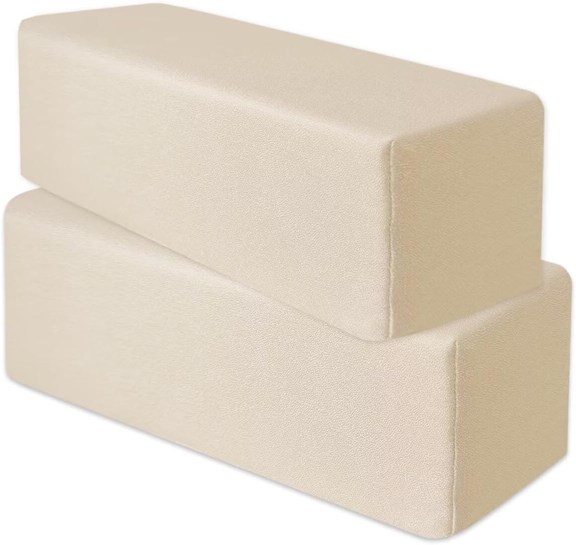 2 Pack Couch Arm Rest Pillow, Leatharie Waterproof Cover, High Density Foam Armrest Cushion, Headboard Cushion Elbow Support for Sofa Bed and Armchair,Beige,8x8x20in